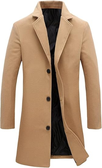 Springrain Men's Wool Blend Pea Coat Single Breasted Overcoat