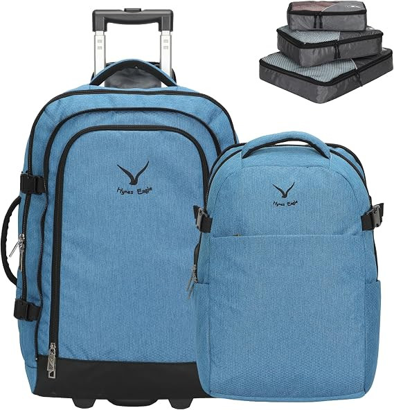 Hynes Eagle 2 in 1 Travel Backpack 22 inches Carry on Luggage 63L Rolling Backpack for Men Women with Packing Cubes 3PCS Set