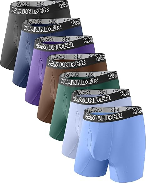 Men's Bamboo Viscose Underwear Boxer Briefs 7 Pack - Breathable Comfort Fit with 3D U-Shaped Pouch & No Ride-Up Legs