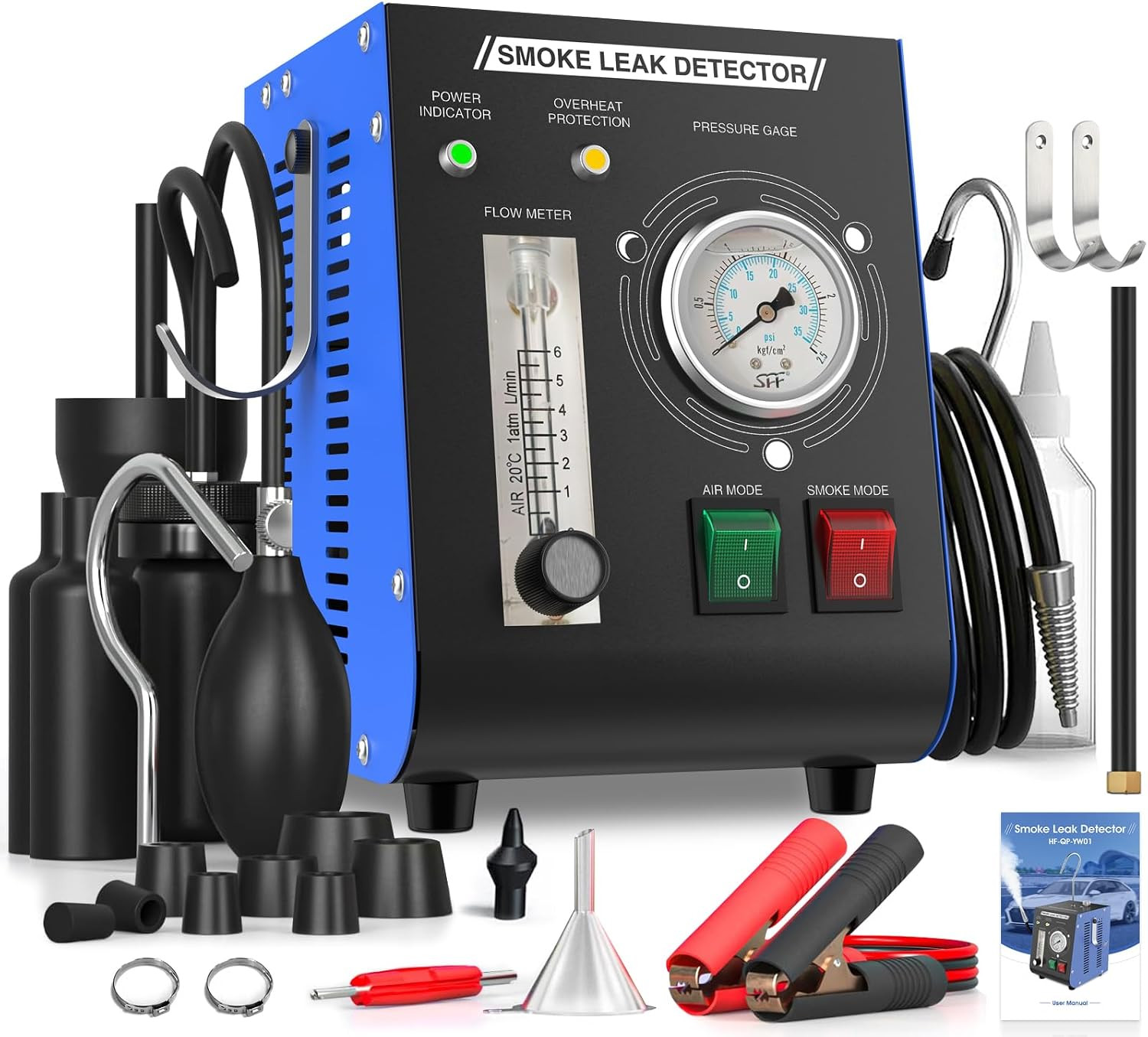 Automotive Smoke Machine, 12V DC Upgrade Leak Detector with Built-in Air Pump, Pressure Gauge