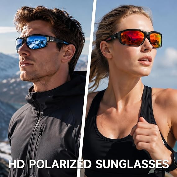 Polarized Sports Sunglasses for Men Women, UV400 Protection Mens Sunglasses Wrap Around Sun Glasses for Cycling Running