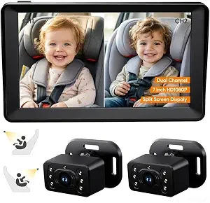 Ella Camio Wired Car Baby Camera & Monitor, Rear Facing Carseat in Backseat with night vision for infants, Safe Driving View with Night Vision, Easy Install, Universal